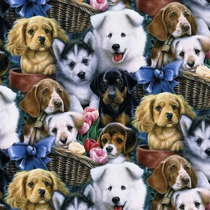  Dogs Puppy Labrador Husky Pug German Shepard Allover Multicolour Cotton 50x50cm - Picture 1 of 2