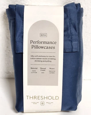 King Size 400 Thread Count Solid Performance Pillowcase Set - Metallic Blue - Image 1 of 4