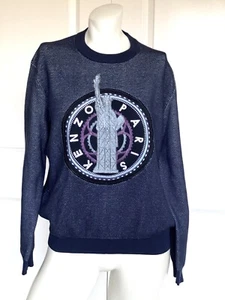 KENZO PARIS 100% COTTON EIFFEL TOWER EMBROIDERED BEADED BLUE PULLOVER SIZE: S - Picture 1 of 8
