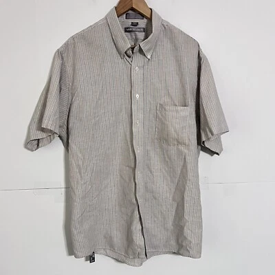 Van Heusen Mens Shirt Size 18 Grey Oxford Striped Wrinkle Free Short Sleeve - Image 1 of 4