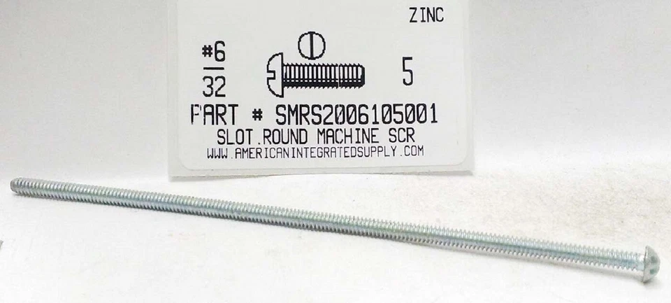 AMERICANINTEGRATEDSUPPLY.COM #6-32x5 Round Head Slotted Machine Screws Steel Zinc Plated (10)