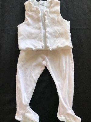 Petit Bateau Pink Stripe Footie Pants And Padded Vest - 12 Months - Image 1 of 4