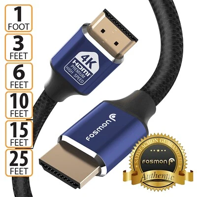 [1FT 3FT 6FT 10FT 15FT 25FT] 4K UHD High Speed Ethernet HDMI 2.0 Cable Plug - Image 1 of 4