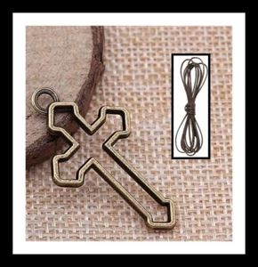 PEQUEÑO COLLAR/COLGANTE CRUZ BRONCE + CORDÓN - RELIGIOSO CRISTIANO OTROS LISTADOS - Imagen 1 de 2