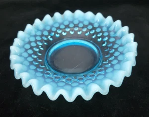 Vintage Fenton Opalescent Blue Hobnail Ruffled edge Candy/trinket dish 5.5" - Picture 1 of 5