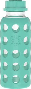Lifefactory 9-Unzen Glas Wasserflasche mit flacher Kappe und Silikonhülle Grünkohl - Bild 1 von 3