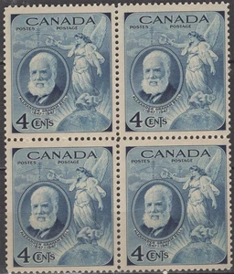 Canada SC# 274-1947 4¢-Alexander Graham Bell & Winged Figure of Fame -Block of 4 - Picture 1 of 1