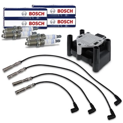 BOBINA DI ACCENSIONE + CAVO DI ACCENSIONE + CANDELA BOSCH PER AUDI SEAT SKODA VW - Immagine 1 di 4