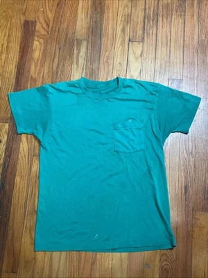 VTG 1970s BVD Green Blank Selvedge Boxy Pocket T shirt L Cotton Distressed Y2K - Image 1 of 4
