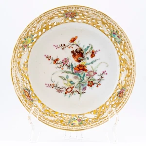 Antike chinesische Porzellan Netz Untertasse Famille Rose vergoldet Qianlong 18. Jh. - Bild 1 von 16