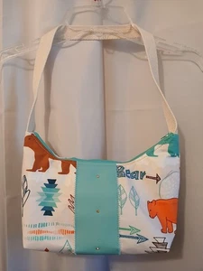 New Western Vinyl Top handle Shoulder Bag Purse Camping Bears Crescent Baguette - Picture 1 of 6