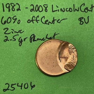 1982-2008 Lincoln Cent / Penny 1c Off Center Coin 60% Off Center BU - Image 1 of 3
