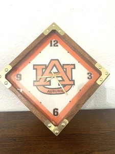 Vintage Auburn University Tigers AU wall clock Shadow Box wood and brass - Picture 1 of 7