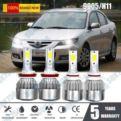 4x LED Headlights Combo Kit High Low Beam For Mazda 3 2010 - 2018 Mazda3 Sport - Image 1 of 4