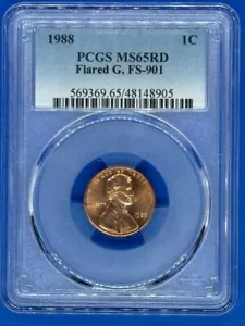 1988 1C PCGS MS65RD Flared G, FS-901 - Picture 1 of 3