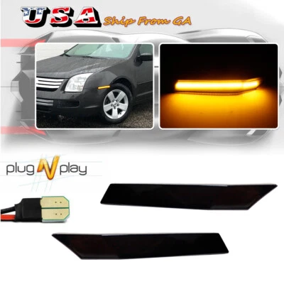 Fits 06-09 Ford Fusion Milan Smoke Driver Passenger Amber LED Side Marker Lights - Image 1 of 4