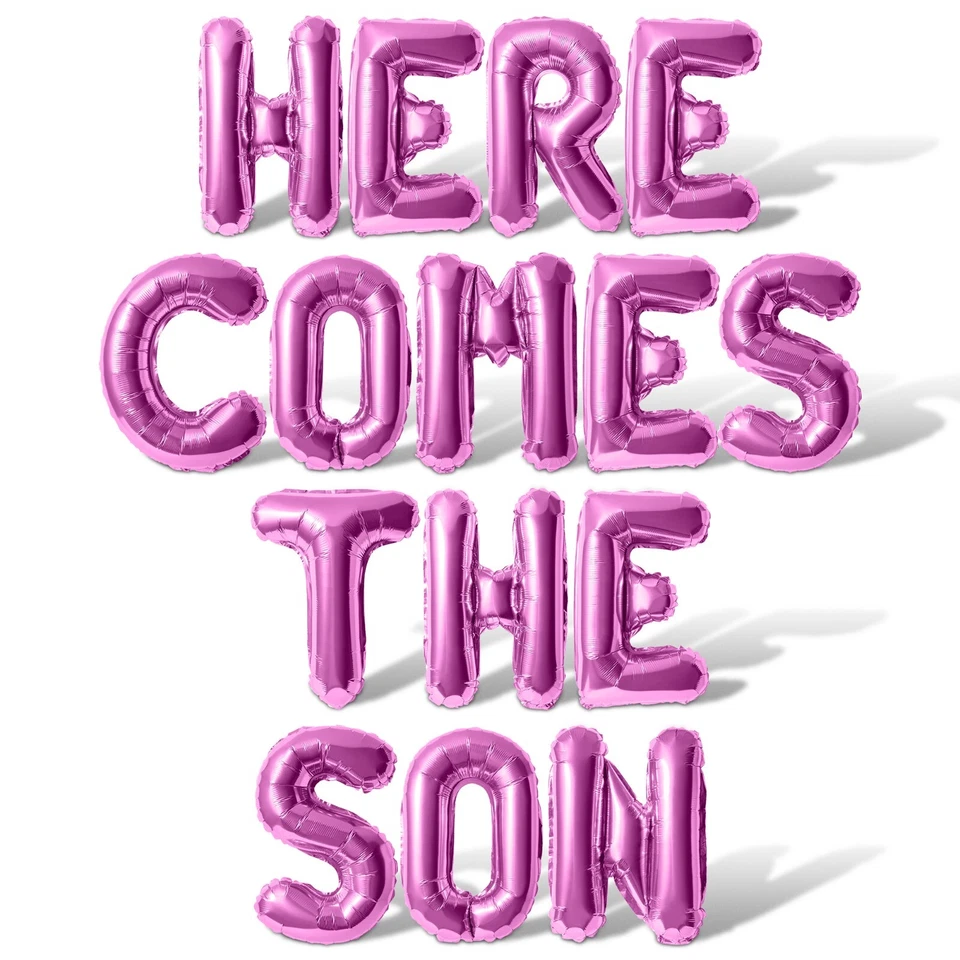 HERE COMES THE SON Letra Globo Banner - Hágalo usted mismo Fiesta Baby Shower Decoraciones Foto 1 de 4