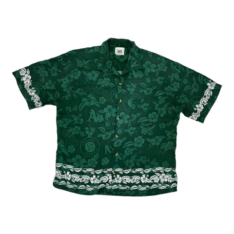 Vintage Oakland Athletics Hawaiian Button Up Shirt Size 2XL by Lee Sport Cover