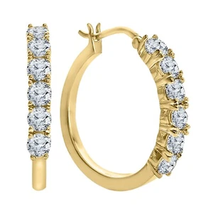 Lab-Created White Sapphire 14K Yellow Gold Plated Hoop Earrings Summer Sale - Picture 1 of 3