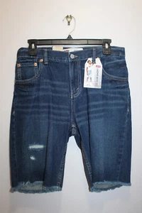LEVIS BOYS 511 SLIM DENIM SHORTS 100% COTTON DISTRESSD DARK BLUE SIZE 18 REG W29 - Picture 1 of 7