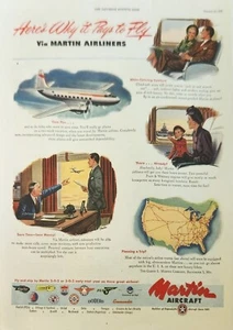 Martin Aircraft 1946 vintage anuncio aquí por qué vale la pena volar aerolíneas - Imagen 1 de 1