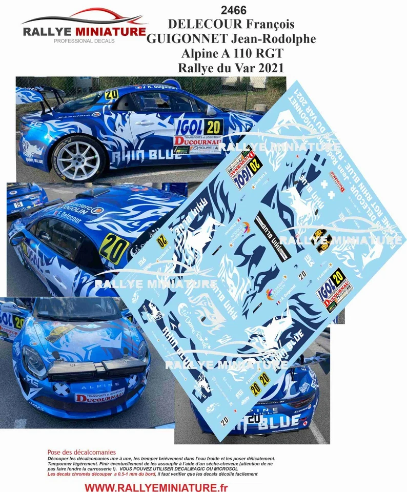 DECALS 1/43 REF 2466 ALPINE A110 RALLY RGT DELECOUR RALLYE DU VAR 2021 - Image 1 of 1