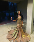 Glitter Gold Mermai Prom Dresses Luxury Beaded Crystals Evening Party Gala Gown