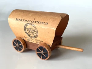 1967 ROCK FALLS CENTENNIAL IL Illinois 1867-1967  Souvenir Wooden COVERED WAGON - Picture 1 of 10