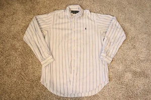 Ralph Lauren Mens Shirt 15.5 34 35 Blue White Stripe Pony Long Sleeve Classic - Picture 1 of 11