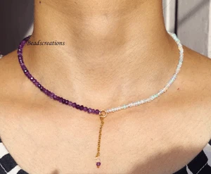 Ethiopian Opal and Amethyst Faceted Beads Necklace Opal Jewelry Gift for Her - Picture 1 of 6