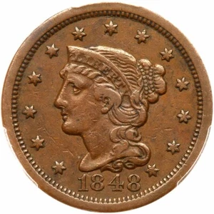 1848 N-32 R-5 PCGS VF 35 CAC Braided Hair Large Cent Coin 1c - Picture 1 of 3