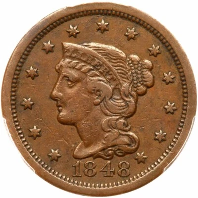 1848 N-32 R-5 PCGS VF 35 CAC Braided Hair Large Cent Coin 1c - Image 1 of 3