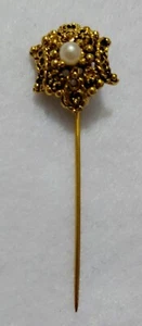 VERY NICE - Great Textured Gold Tone  Faux Pearl  Stick Pin - 2 1/8 in LONG - Picture 1 of 9