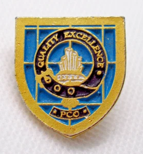 Quality Excellence Pin PCO Shield Shape Blue Gold Tone Vintage Lapel Badge - Picture 1 of 7