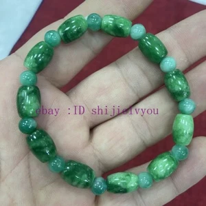 8*11 mm Natürliche Dunkelgrüne Jade Stein Rei Perlen Schmuck Armband 7,5 Zoll - Bild 1 von 3