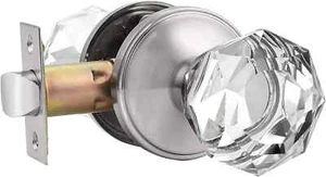 Crystal Clear Glass Door Knobs in Diamond Shape Heavy Duty Satin Nickel NEW - Picture 1 of 7