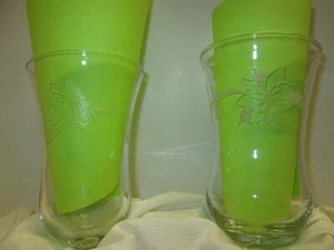 Lot of 2 HOMCO Home Interiors Clear Glass Angel & Poinsettia Votive Cups Holders - Picture 1 of 5