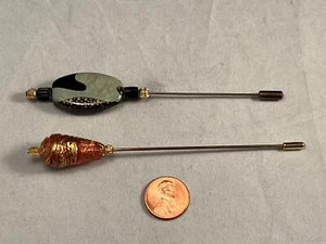 2 Hat Stick Pins with Handmade Glass Beads, Possibly Venetian - Picture 1 of 10