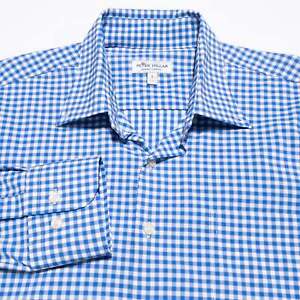 Peter Millar Summer Comfort Button-Down Large Men's Shirt Nylon Blue Gingham