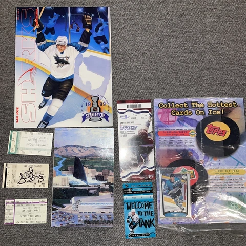 San Jose Sharks Collectibles Lot Auto, Ticket Stubs, Card, Magazine, Media Guide Cover