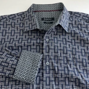 Bugatchi Men's Shaped Fit Geometric Penguin Flip Cuff Gray Black M button down - Picture 1 of 4