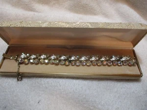 Pulsera AB Aurora Borealis Vintage SIN FIRMAR con Hojas Tono Plata y Cadena Safey - Imagen 1 de 5