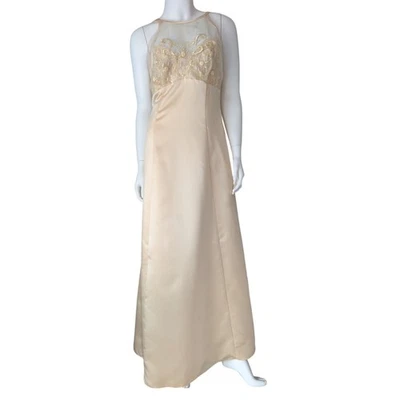 Vintage Y2K Satin Evening Gown 10 Fairy Glam Beaded Butter Yellow Halter Formal - Image 1 of 4