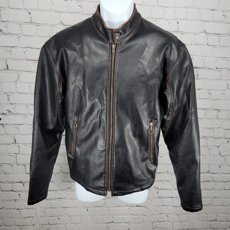 BC Ethic Black Faux Leather Full Zip Quilted Liner Moto Jacket Size Small S - Image 1 of 4