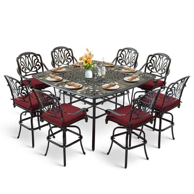 Juego de barra giratoria para patio exterior de 9 piezas con 8 taburetes de bar giratorios y mesa de altura de bar Foto 1 de 3