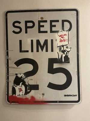 Very Rare Banksy Original spray stencil  Street Sign Painting 2007 - Image 1 of 4