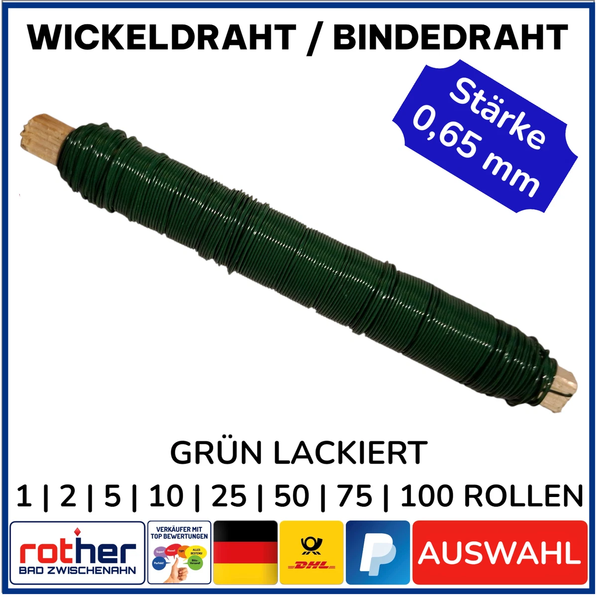 Blumendraht 22 Gauge, Weiß Mit Papier überzogen - 35,6 Cm Lang, 25 Stück Im Pack