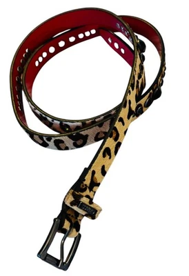 GUESS LEOPARD PRINT HAIR-ON-HIDE LEATHER SKINNY BELT, BLACK "JEWELS", M 32"-36" - Image 1 of 4