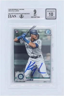 Kyle Lewis Seattle Mariners Signed 2020 Bowman Chrome #90 BAS 9/10 Rookie Card - Image 1 of 3
