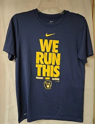 Nike Dri-Fit Milwaukee Brewers Baseball Navy Blue Shirt Size Youth Large 14-16. - Image 1 of 4